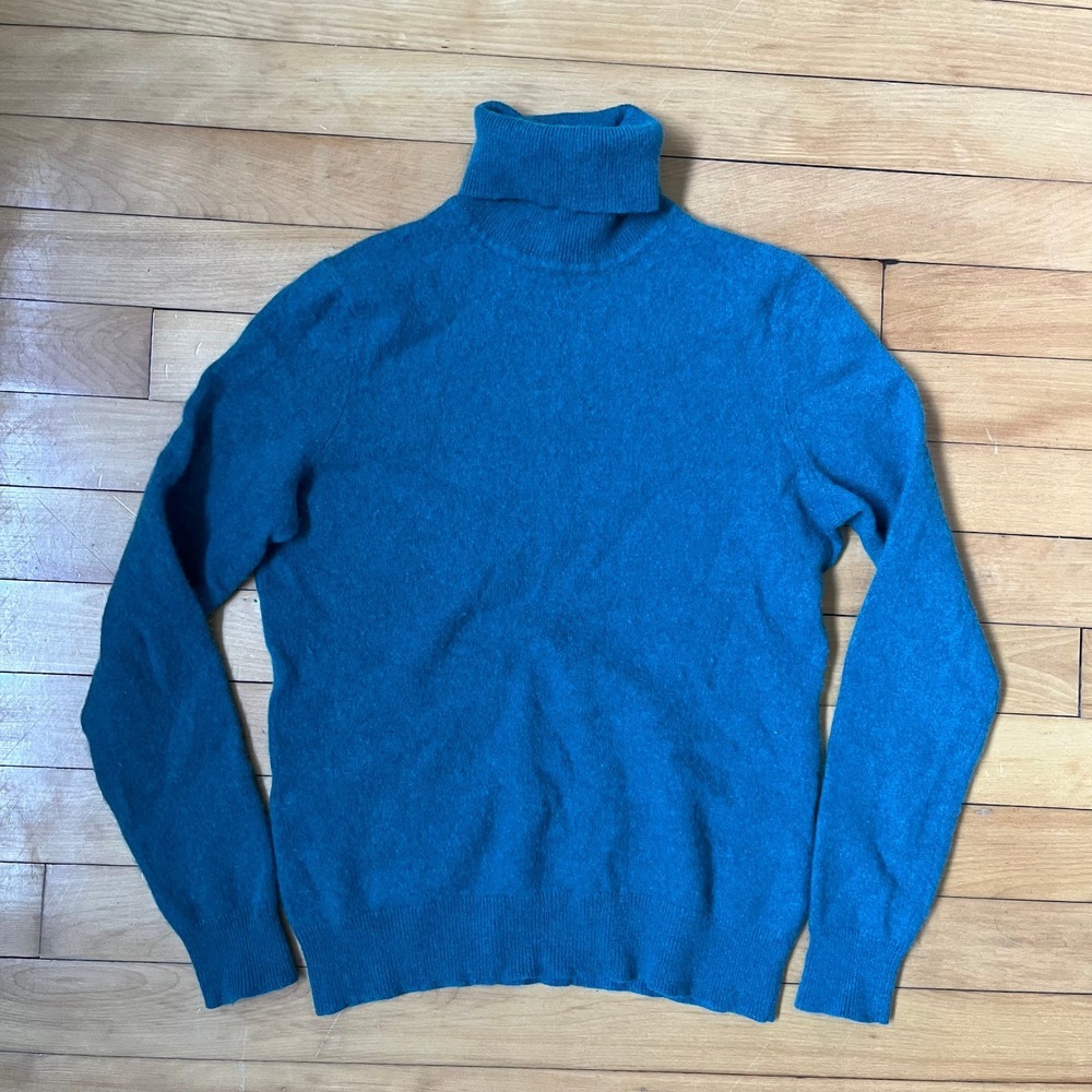 Lord & Taylor Cashmere Turtleneck Sweater Teal Blue Small Long Sleeve Knit